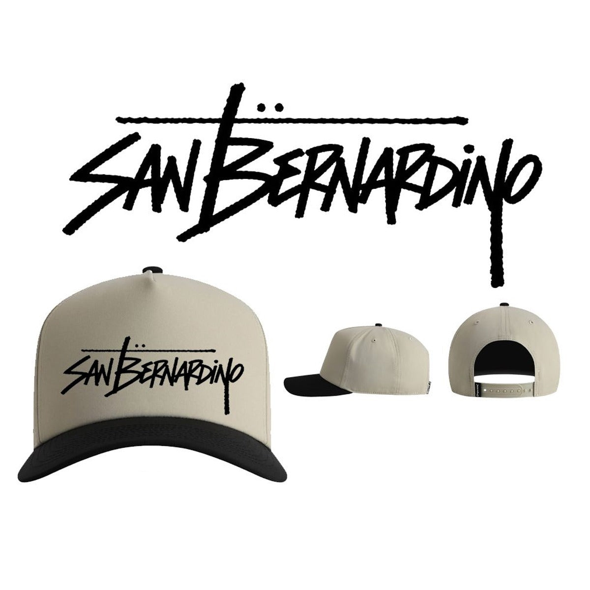 San Bernardino Signature Snapback – Cream & Black