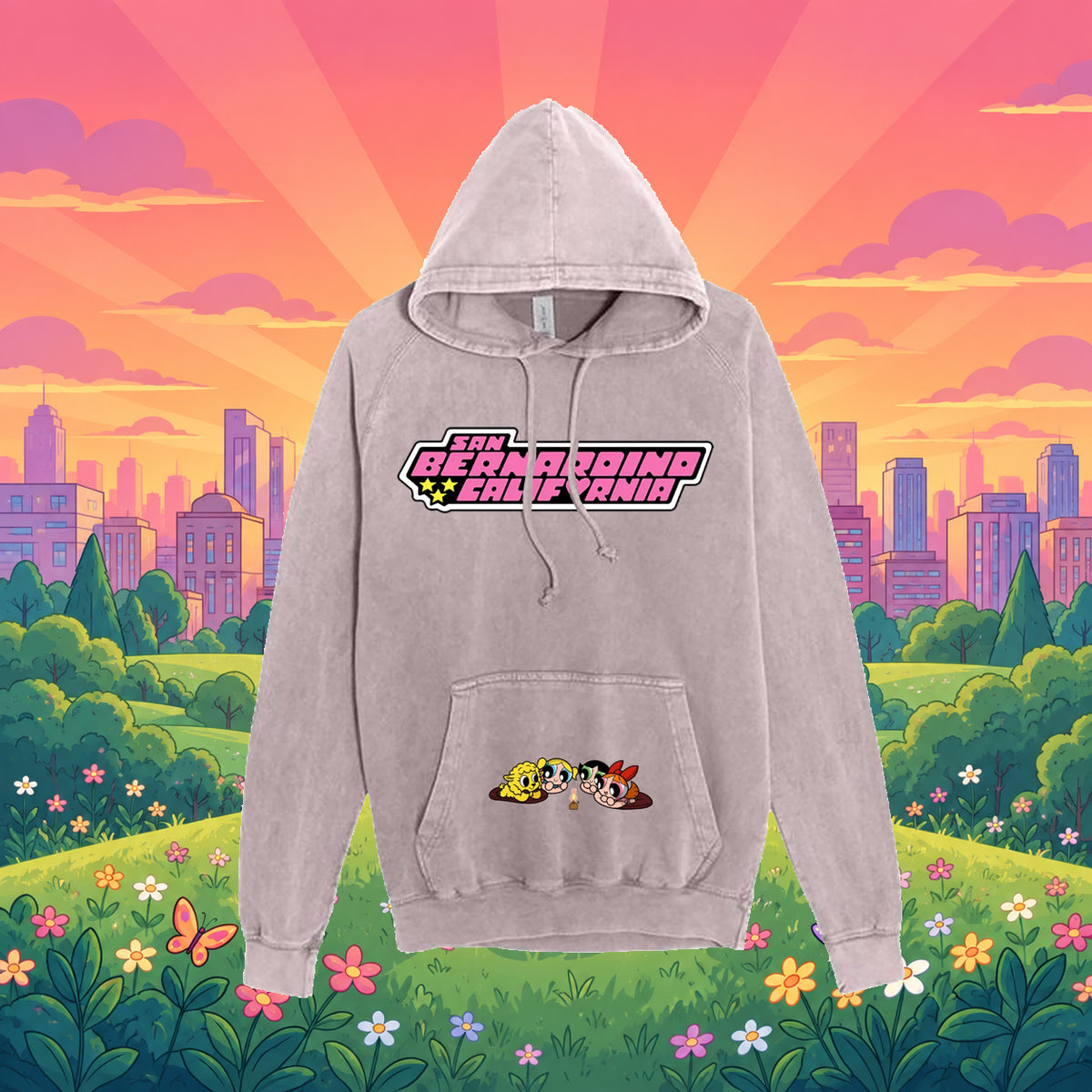 Unisex Vintage Hoodie- Power Puff with embroidery pocket